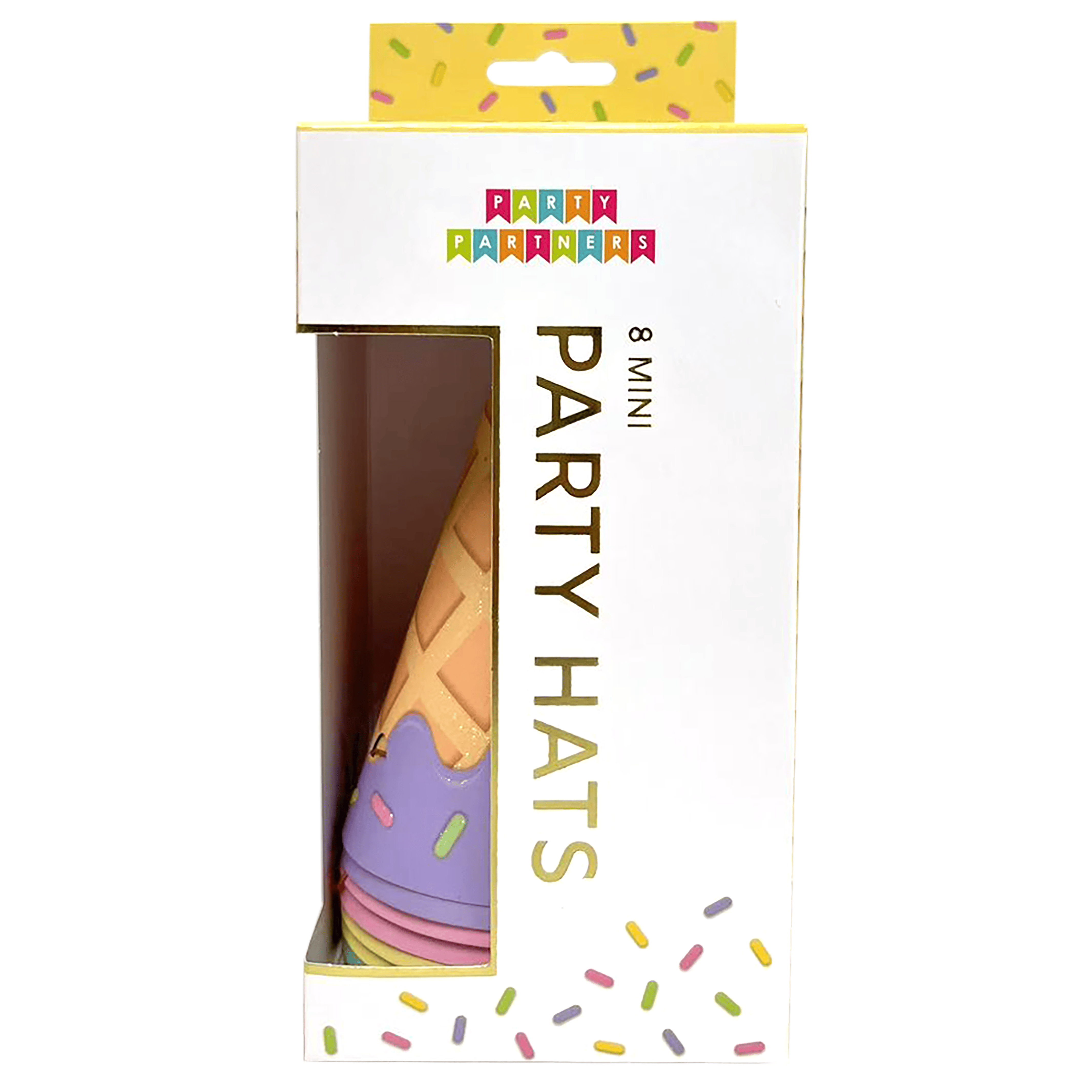 Colorful Pictura ice cream cone party hats with playful cone and scoop design, perfect for celebrations and parties.